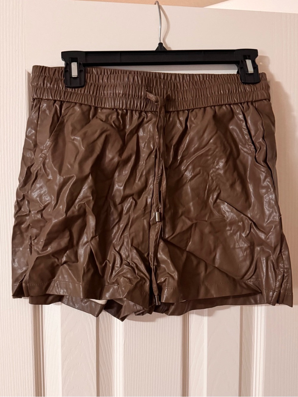 JODIFL Brown Faux Leather Drawstring Shorts